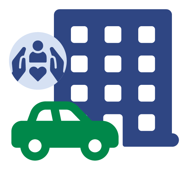 Three icons representing support services