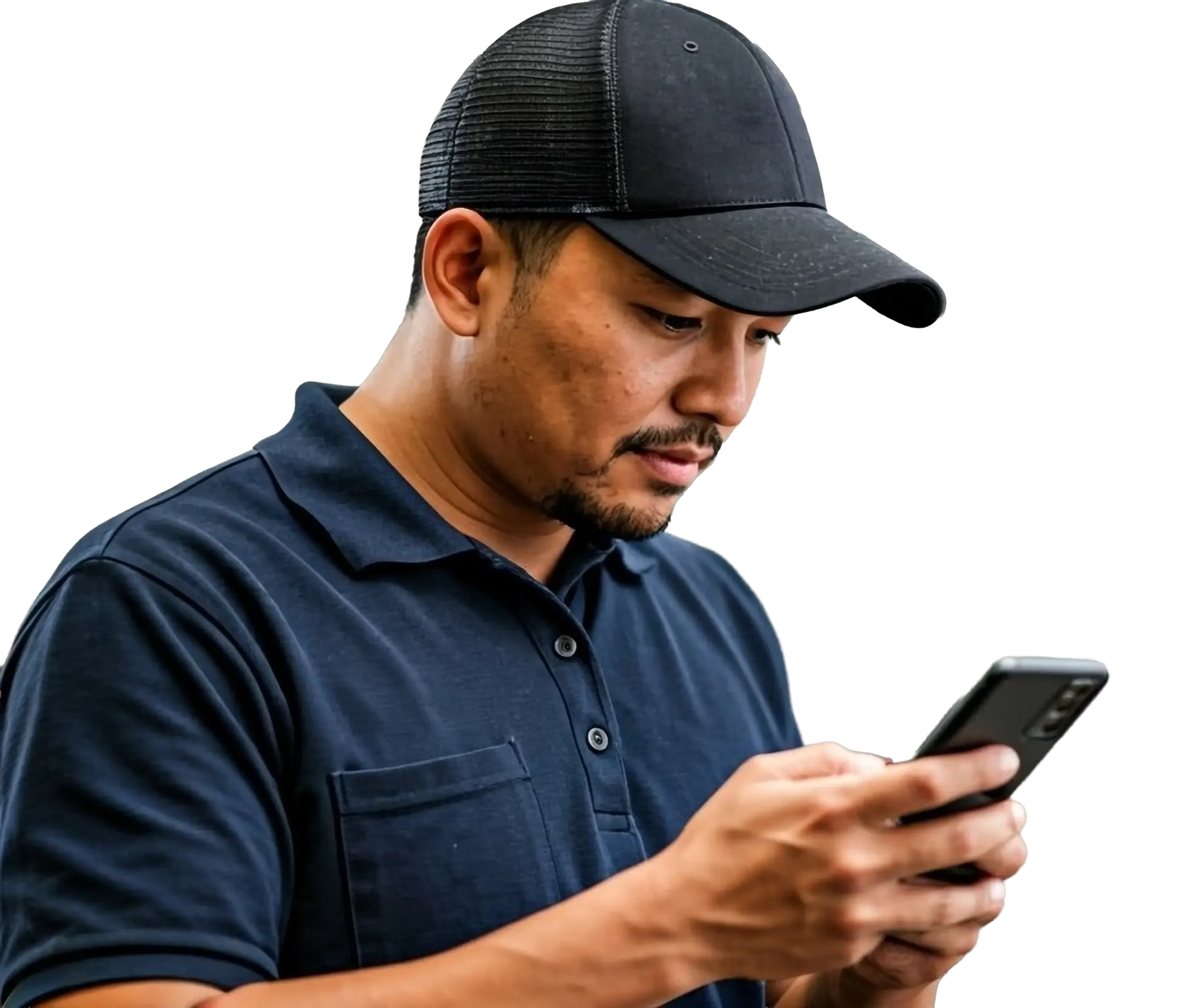 Contractor looking at a smartphone